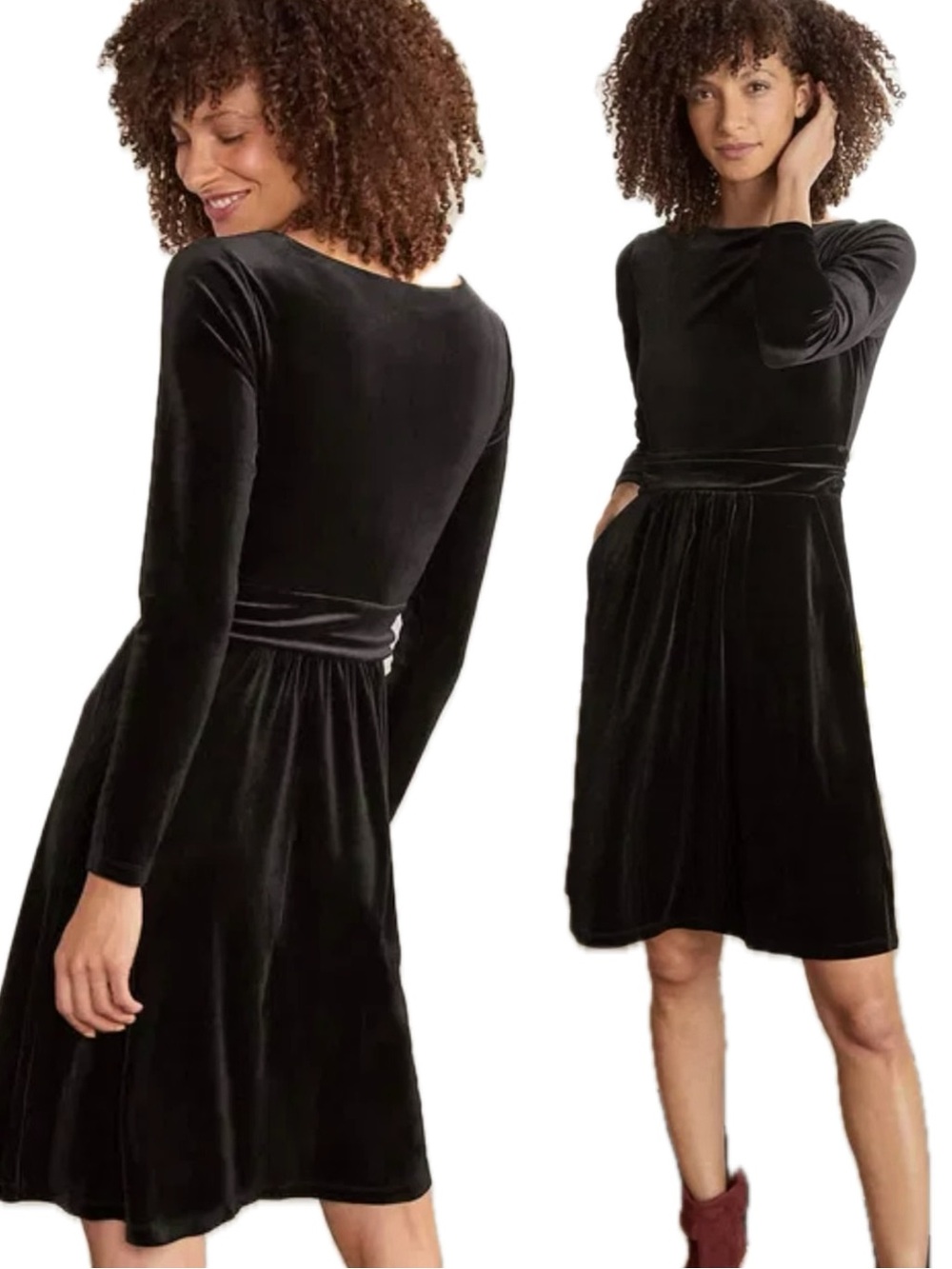 NWT Boden Abigail Velvet Dress Size 8 Black Long Sleeve Pockets Stretch